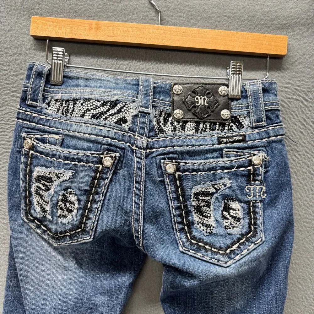 Miss Me Jeans Womens 25 (26x34) Blue Denim Bootcut Low Rise Embellished Bling